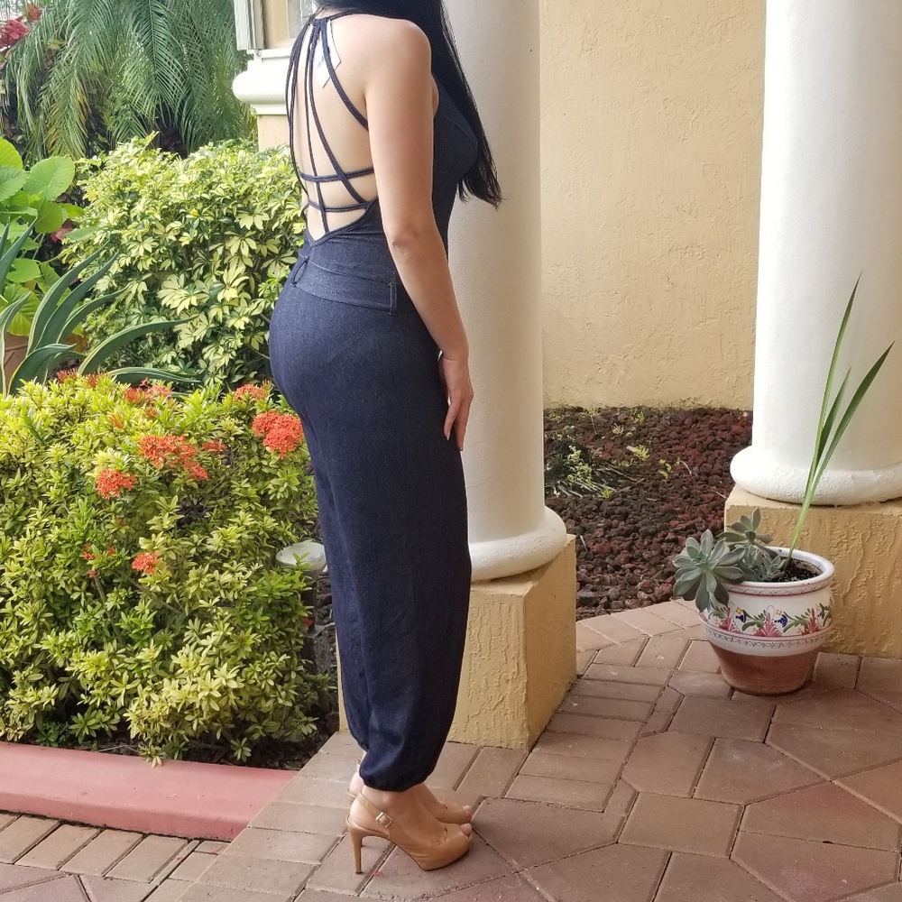 STRETCHY FORM-FITTING DENIM JUMPSUIT - Picture 6 of 7